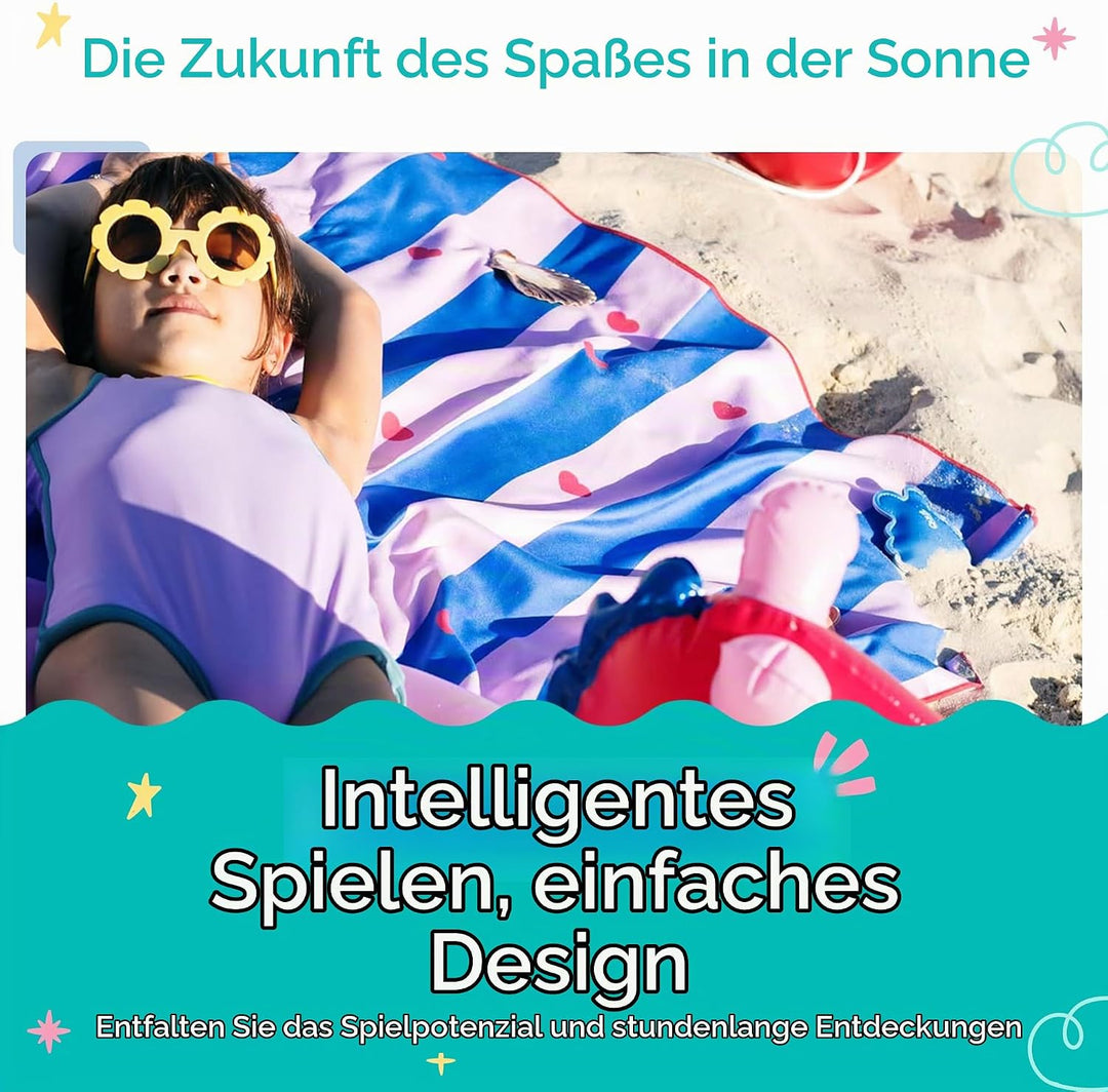 Quut – Strand-/Poolhandtuch für Kinder mit Spiel – Ultraschnell trocknende Mikrofaser, sandfrei – ko
