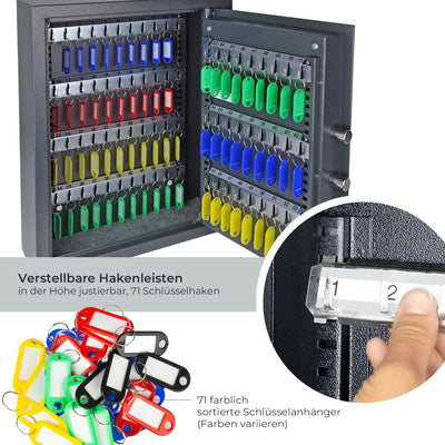 HMF 2071-11 Schlüsseltresor mit Elektronikschloss | 71 Haken | 46 x 36 x 12 cm | Anthrazit 71 Haken