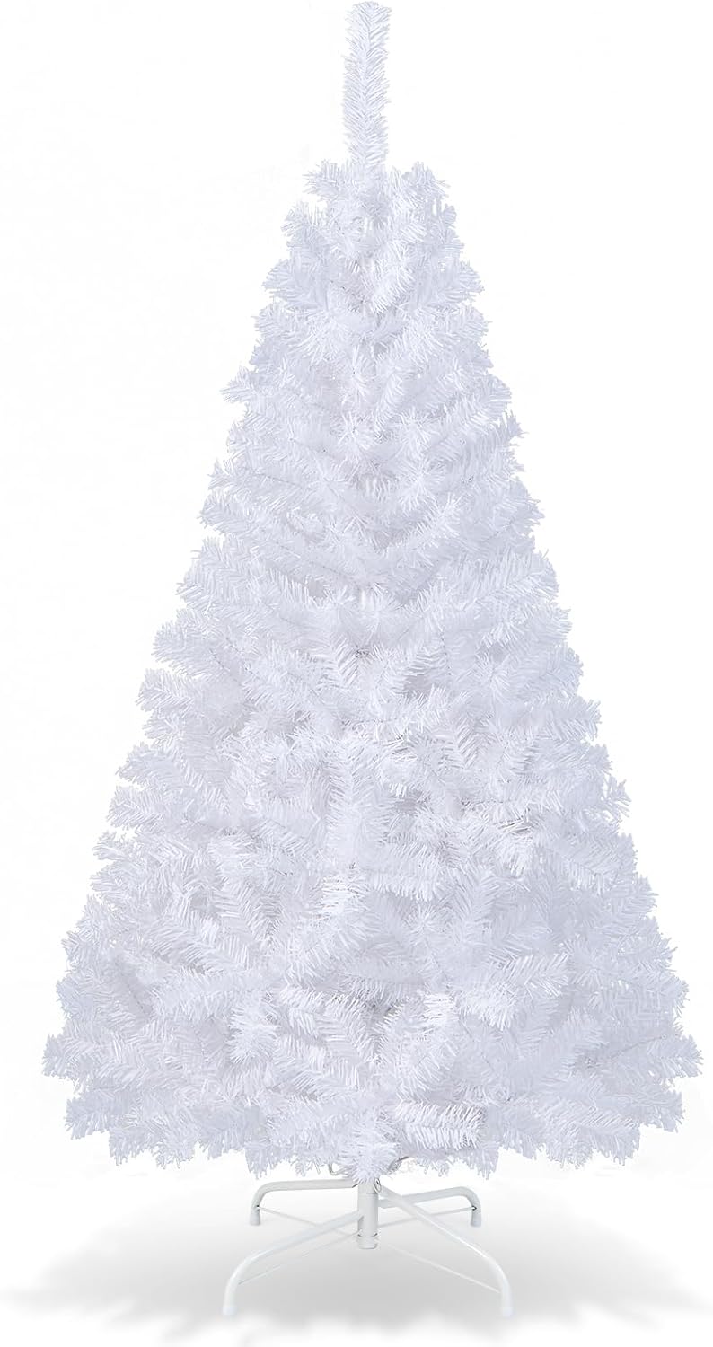 DREAMADE 150/180/210/240cm Weihnachtsbaum Weiss, Künstlicher Tannenbaum mit Metallständer, Christbau
