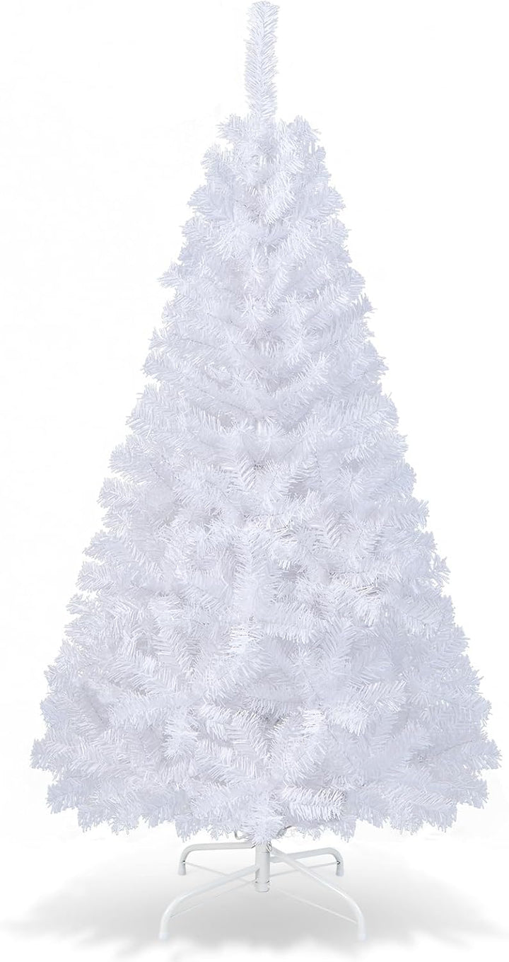 DREAMADE 150/180/210/240cm Weihnachtsbaum Weiss, Künstlicher Tannenbaum mit Metallständer, Christbau