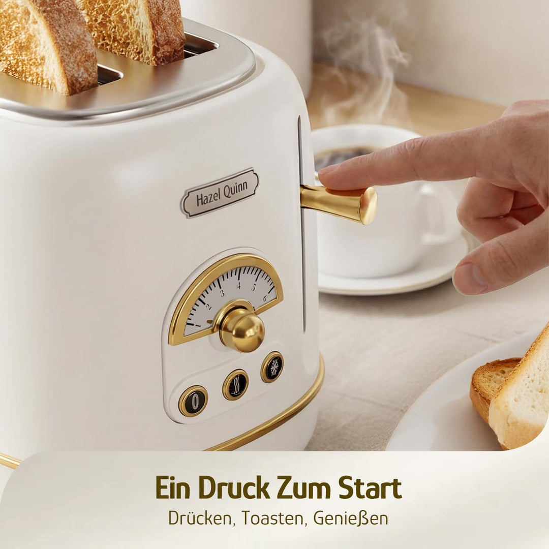 Hazel Quinn 2-Scheiben Retro-Toaster, 6 Bräunungsstufen, 3 Funktionen: Auftauen/Erwärmen/Abbrechen,
