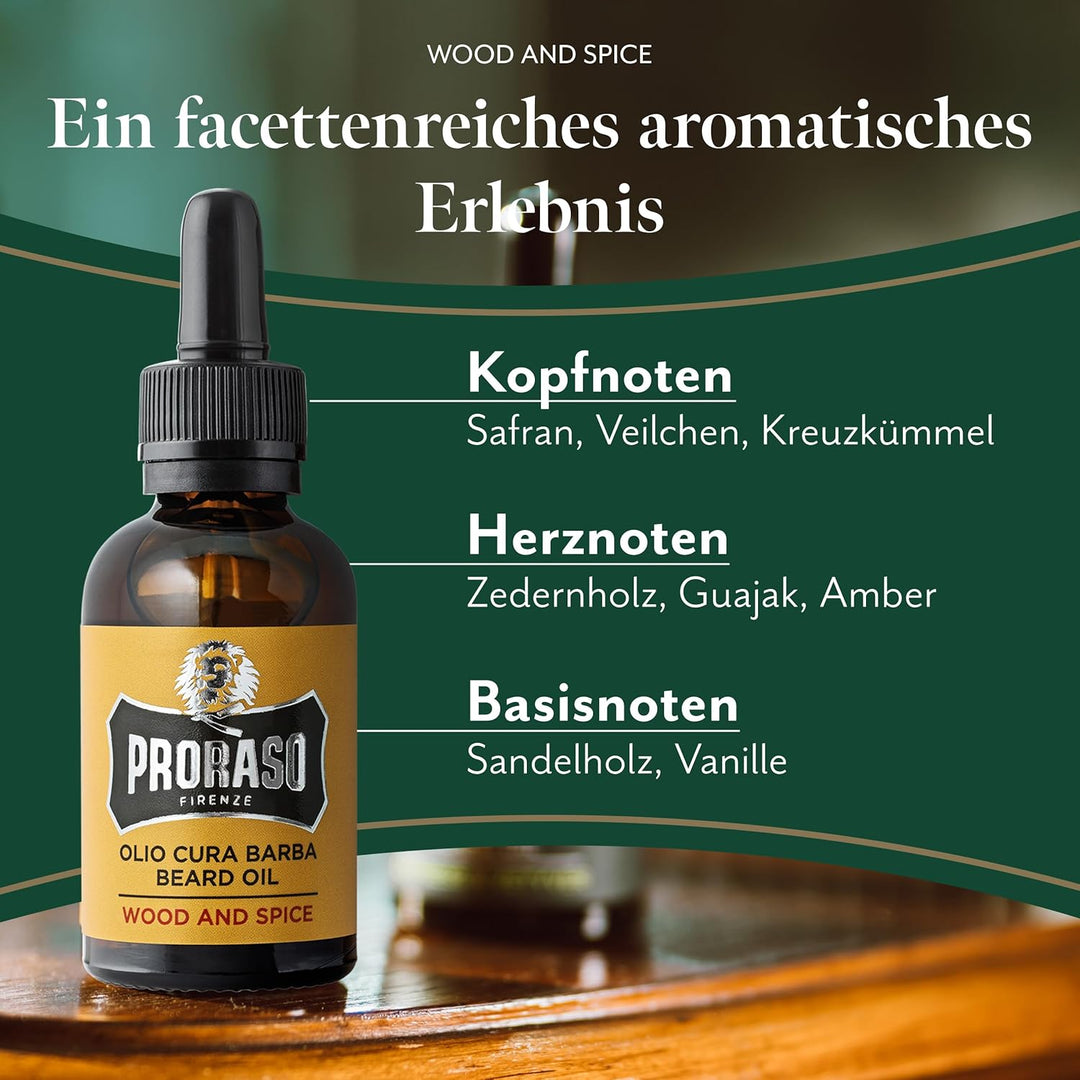 Proraso Beard Oil, Wood & Spice, 2 × 30 ml, Bartöl mit Zedernholz & Zitrus-Duft, Bart Weichmacher pf
