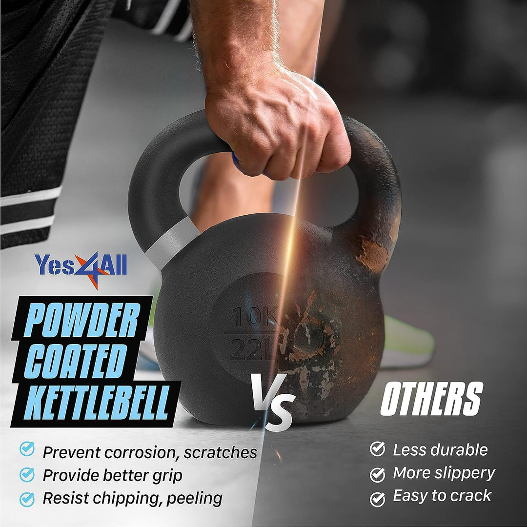 Yes4All Kettlebells pulverbeschichtet - 4, 6, 8, 10, 12, 14, 16, 20, 24, 32, 40kg G – Hellblau – 16