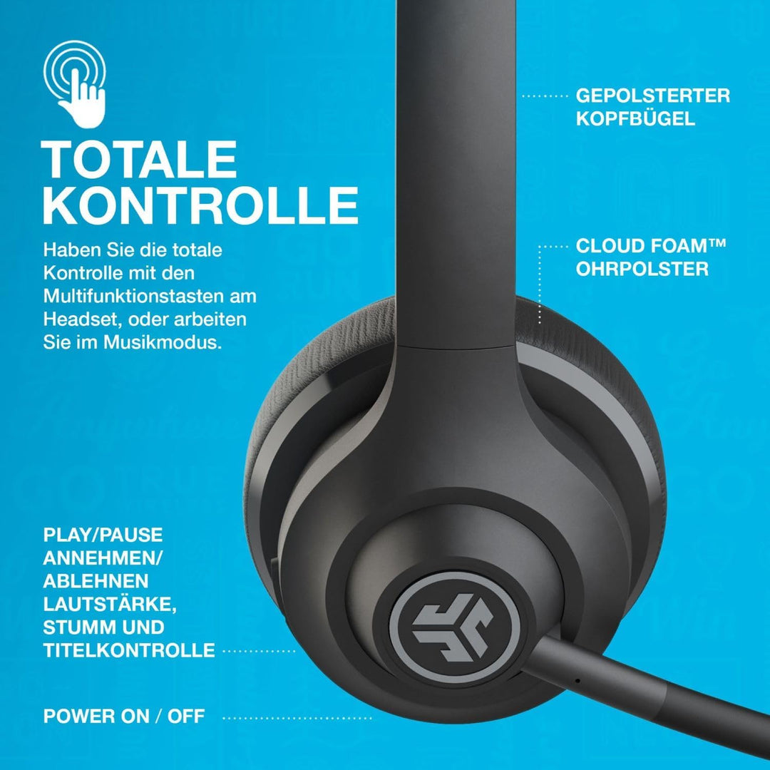 JLab Go Work Headset mit Mikrofon Bluetooth, 45+ Std. Akku, On Ear Wireless Headset mit Mikrofon und
