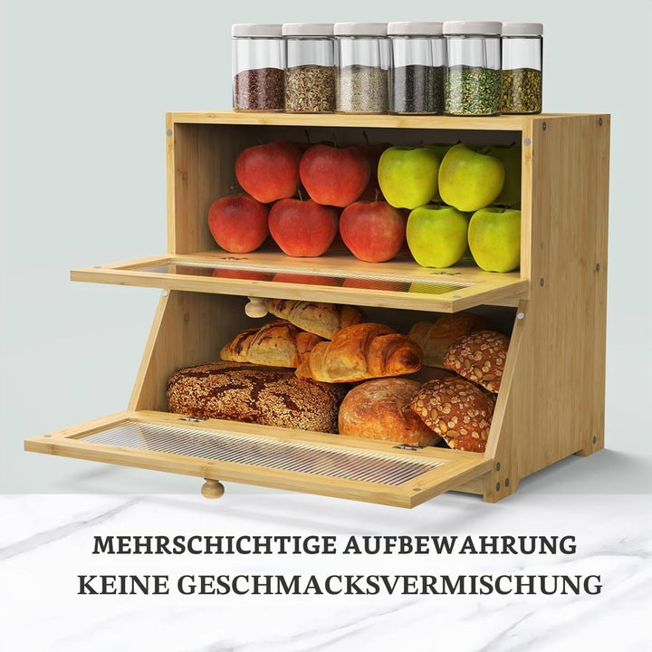 Simcat Brotkasten, gross, Bambusholz, doppellagig, Brotkasten für Küchentheke, 39 x 25 x 32 cm (Bamb