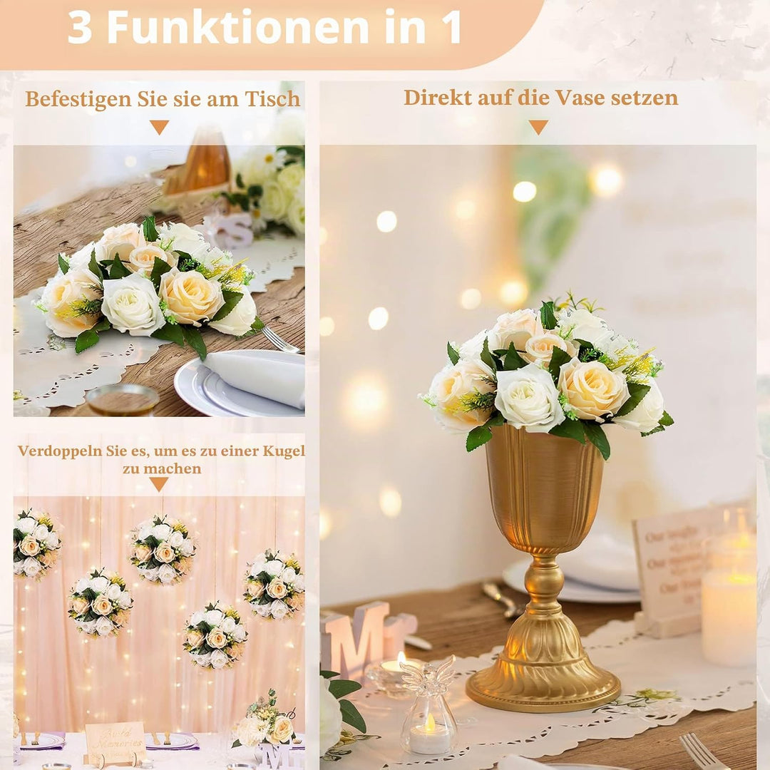 NUPTIO 2 Stück Künstliche Blumenstrauss, 15 Köpfe Kunststoff Rosen mit Sockel, Geeignet für Unser Ge