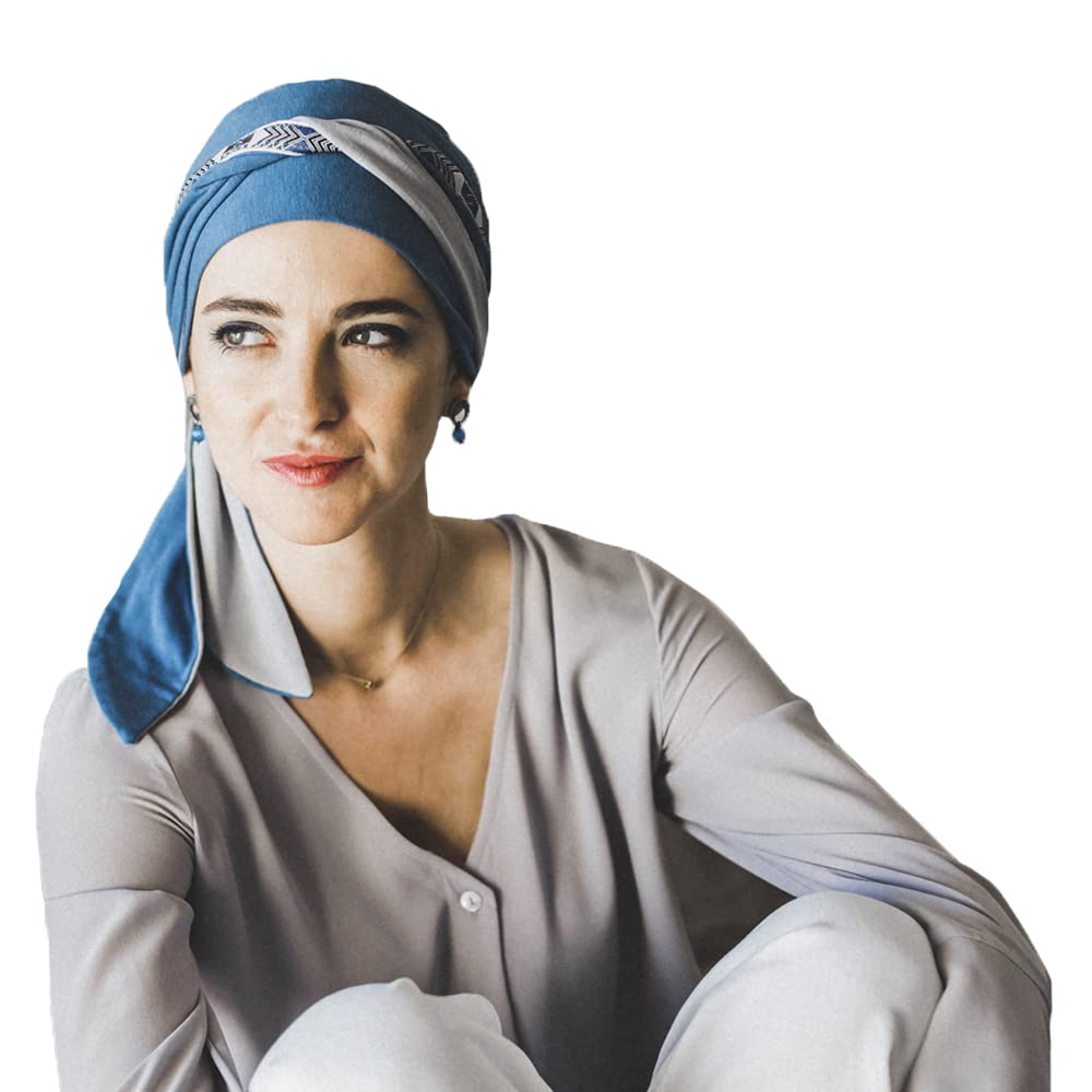CAREBELL SMOOTH DAKOTA Bambus Onkologie Schal für Haarausfall Headwear, Blau und Perlgrau, One size