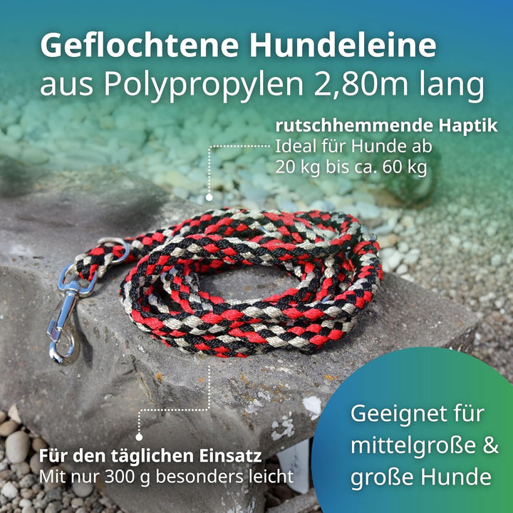 Geflochtene Hundeleine für grosse Hunde bis 60 kg | 4-Fach verstellbare Führleine | 2,80 m lang | Du