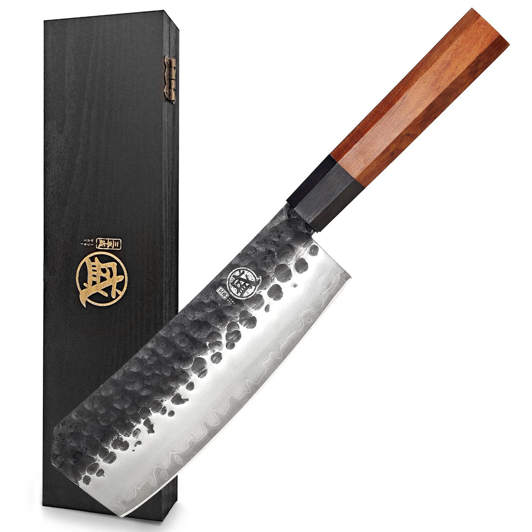 MITSUMOTO SAKARI Küchenmesser Profi, Hochkohlenstoffstahl Kochmesser, 19 cm Japanischem Handgeschmie