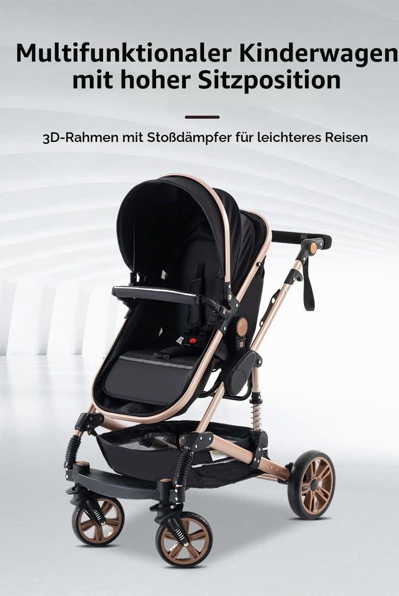 YAZOCO kinderwagen 3 in 1 Buggy Babybett Komplett Set Einem Klick Zusammenklappbarer Kinderwagen, Ko
