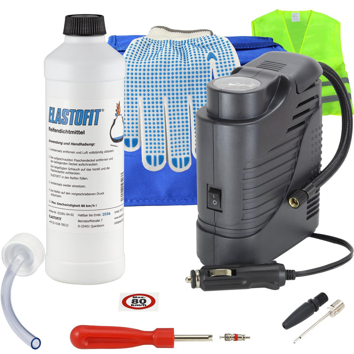 ELASTOFIT Reifenpannenset Compact Plus für alle PKW 12V Kompressor, Compact Plus