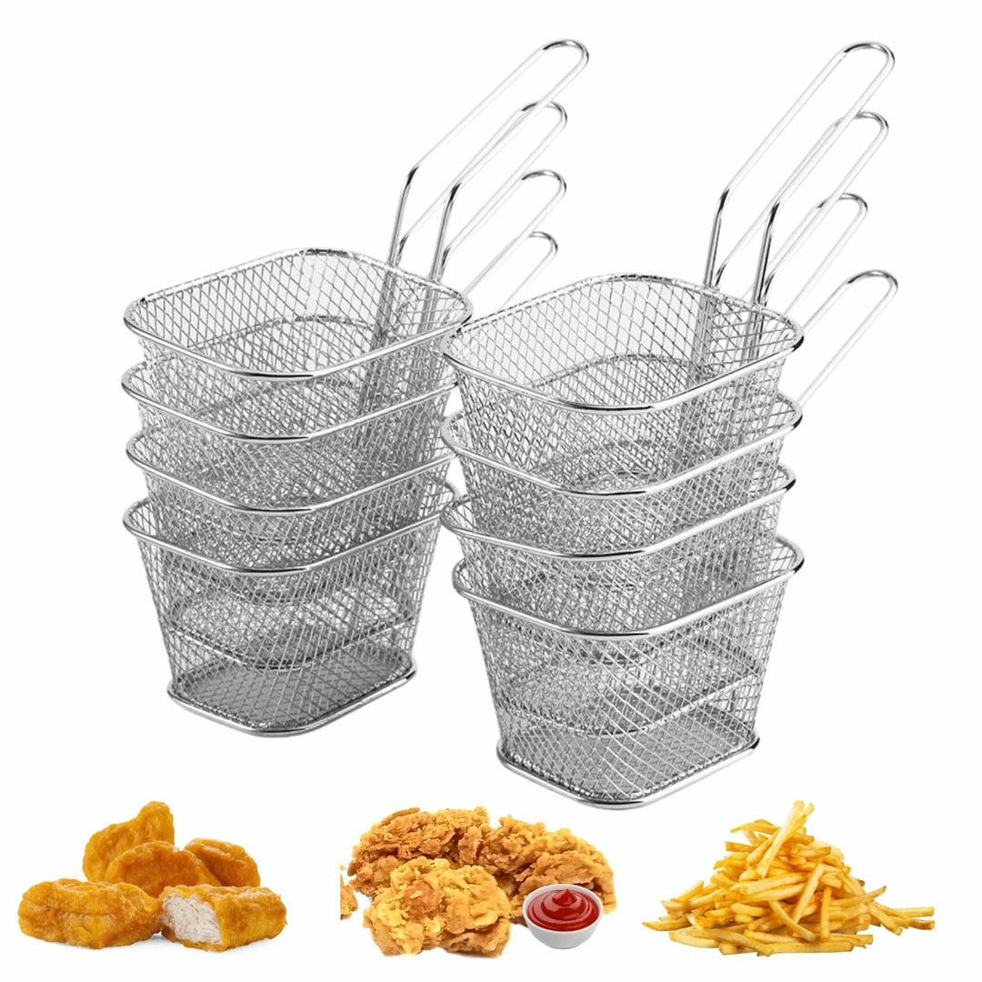 DEWIN Frittierkorb, Pommes Körbchen Mini Edelstahl Chips Frittierkörbe Essen Präsentation Sieb Frite
