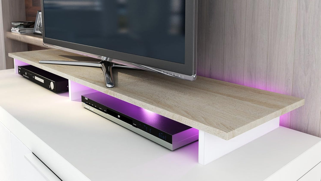 Vladon TV-Aufsatz Game, Made in Germany, Aufsatz für TV-Boards zur Erhöhung, Weiss matt/Eiche sägera