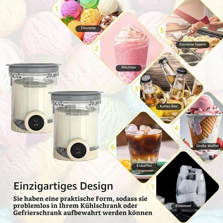 Behälter für Ninja Creami Deluxe Pints,2 Stück Ersatz für Ninja Creami Deluxe Pints und Deckel,Eisbe