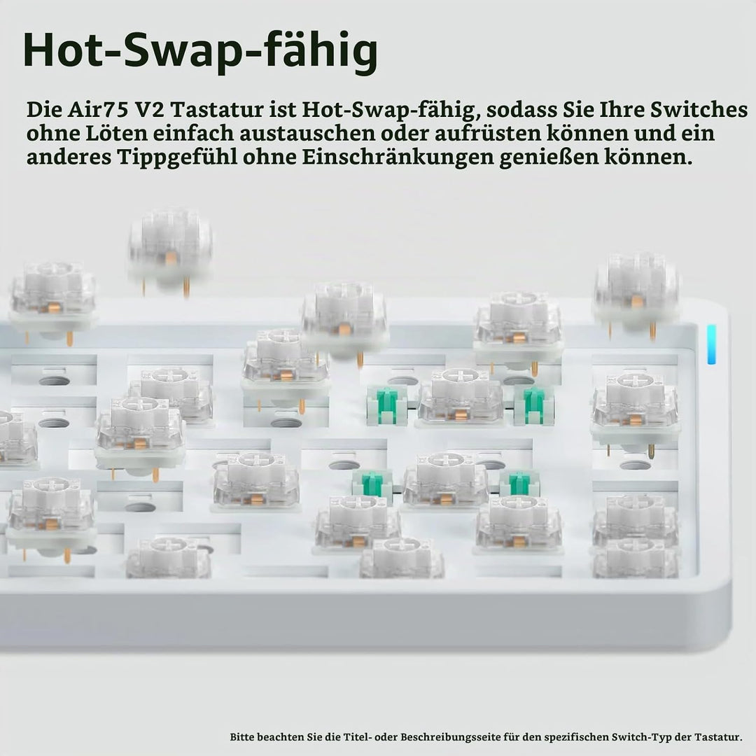 nuphy Air75 V2 Kabellose mechanische Tastatur, 84 Tasten RGB Hot-Swap Tastatur, unterstützt Bluetoot
