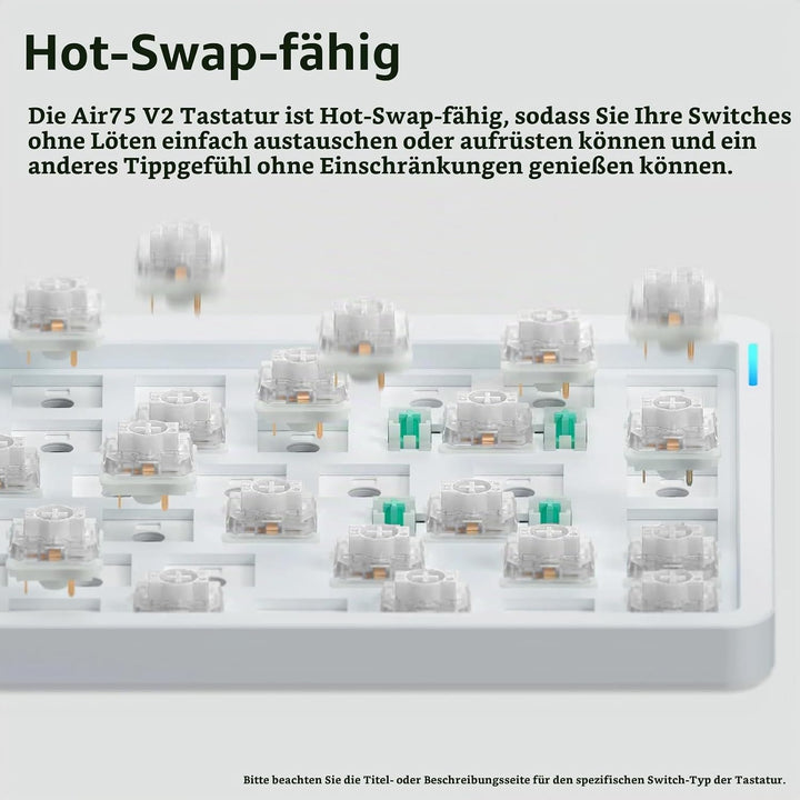 nuphy Air75 V2 Kabellose mechanische Tastatur, 84 Tasten RGB Hot-Swap Tastatur, unterstützt Bluetoot