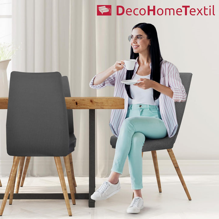 DecoHomeTextil Universal Stretch Uni Stuhlhusse Stuhlhussen Husse Hussen mit 200g/m² 4er Set Hellgra