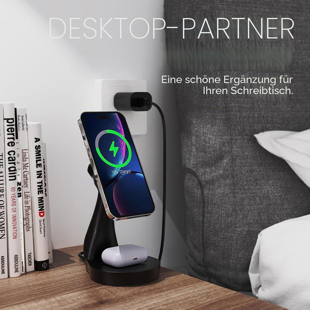 ALACOO 2-in-1 Induktive Ladestation für iPhone 17/16/15/14/13/12, Air Pods Pro/2/3/4 - Magnetische S