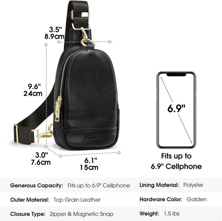 Kattee Damen Brust-Umhängetasche Echtes Leder Sling-Rucksack Kleine Umhängetasche mit RFID-Blockieru