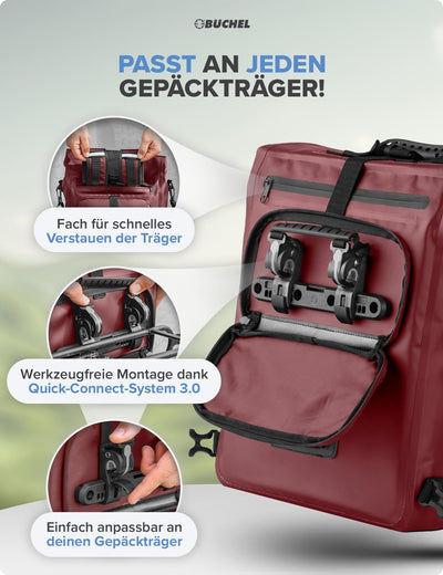 Büchel 3in1 Fahrradtasche für Gepäckträger, nutzbar als Rucksack, Umhängetasche oder Gepäckträgertas