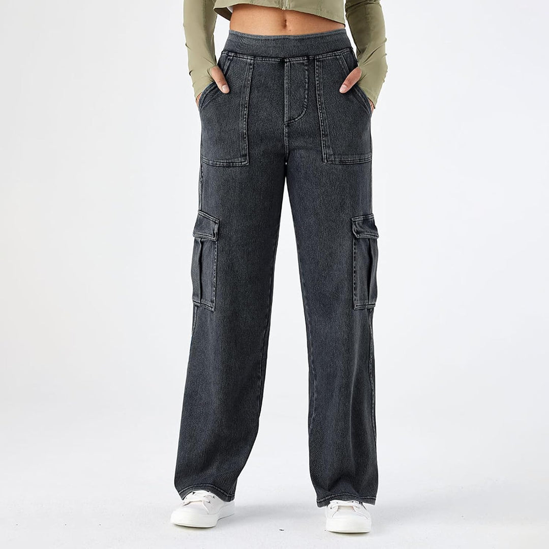 Wide Leg Jeans Damen Cargohose Sommerhosen Leicht Stretch Latzhose Bequeme High Waist Weites Bein Ba
