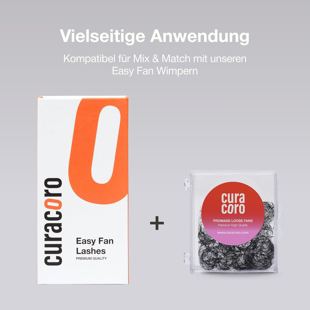 Curacoro Easy Fan Wimpern Extensions 0,03–0,07mm, C/CC/D Curl, 9–16mm, gemischt & Einzellängen, supe
