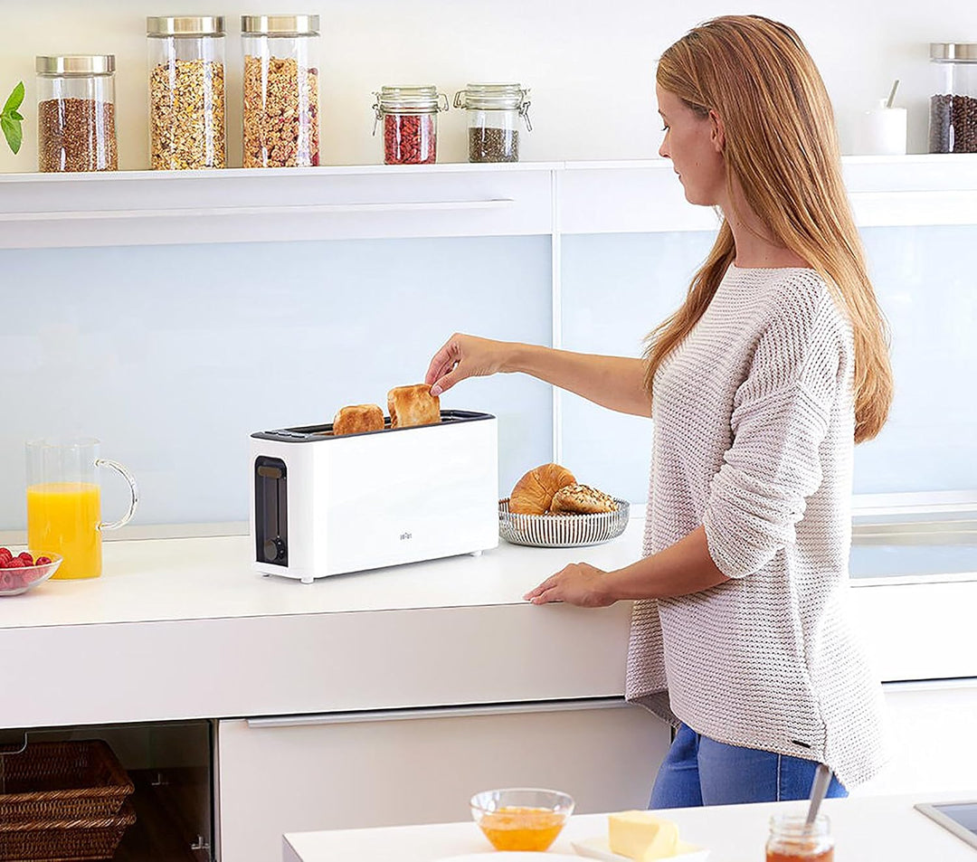 Braun Household HT 3110 WH Toaster | Langschlitz | Extrabreite Toastkammer | Herausnehmbare Krümelsc