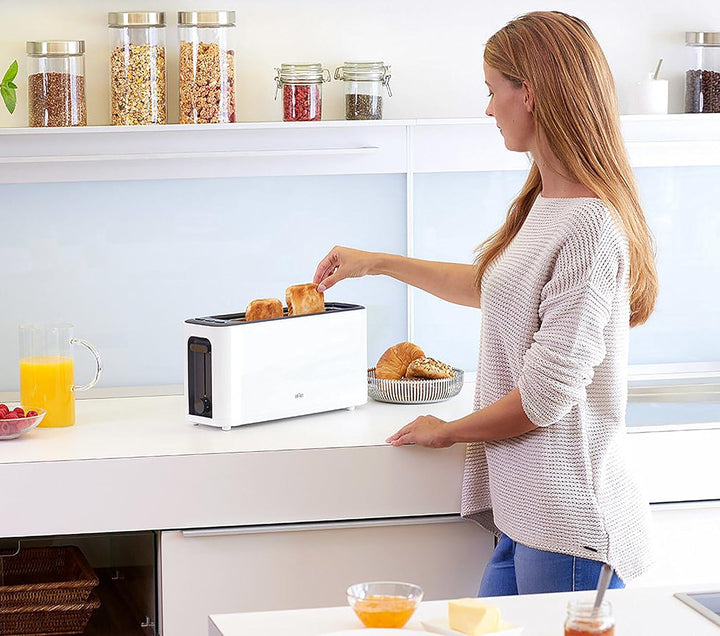 Braun Household HT 3110 WH Toaster | Langschlitz | Extrabreite Toastkammer | Herausnehmbare Krümelsc