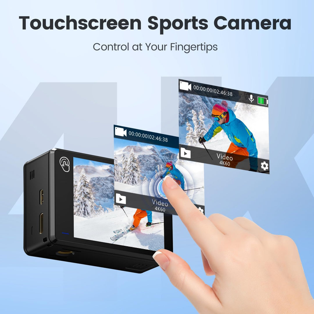 Touchscreen 4K60FPS Action Cam mit 64G Karte, 40M Unterwasserkamera 48MP HD WiFi Kamera mit EIS 8X Z