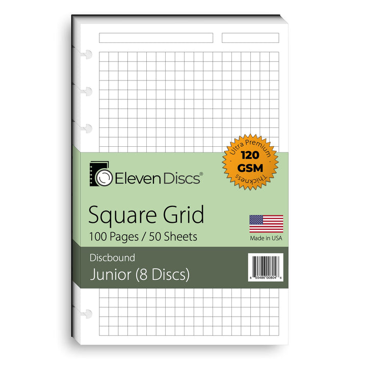 Eleven Discs Discbound Papier, Junior-Grösse, quadratisches Raster, 120 g/m², schweres Notizbuch und