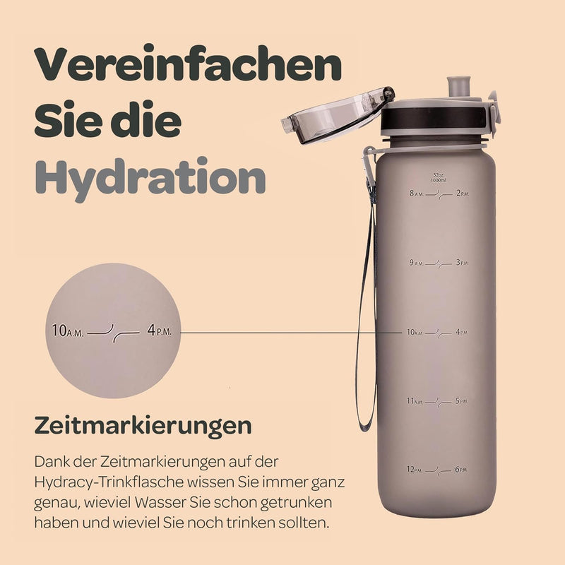 Hydracy Trinkflasche mit Fruchteinsatz - 1L Wasserflasche - BPA-freie Trinkflasche mit Zeitmarkierun