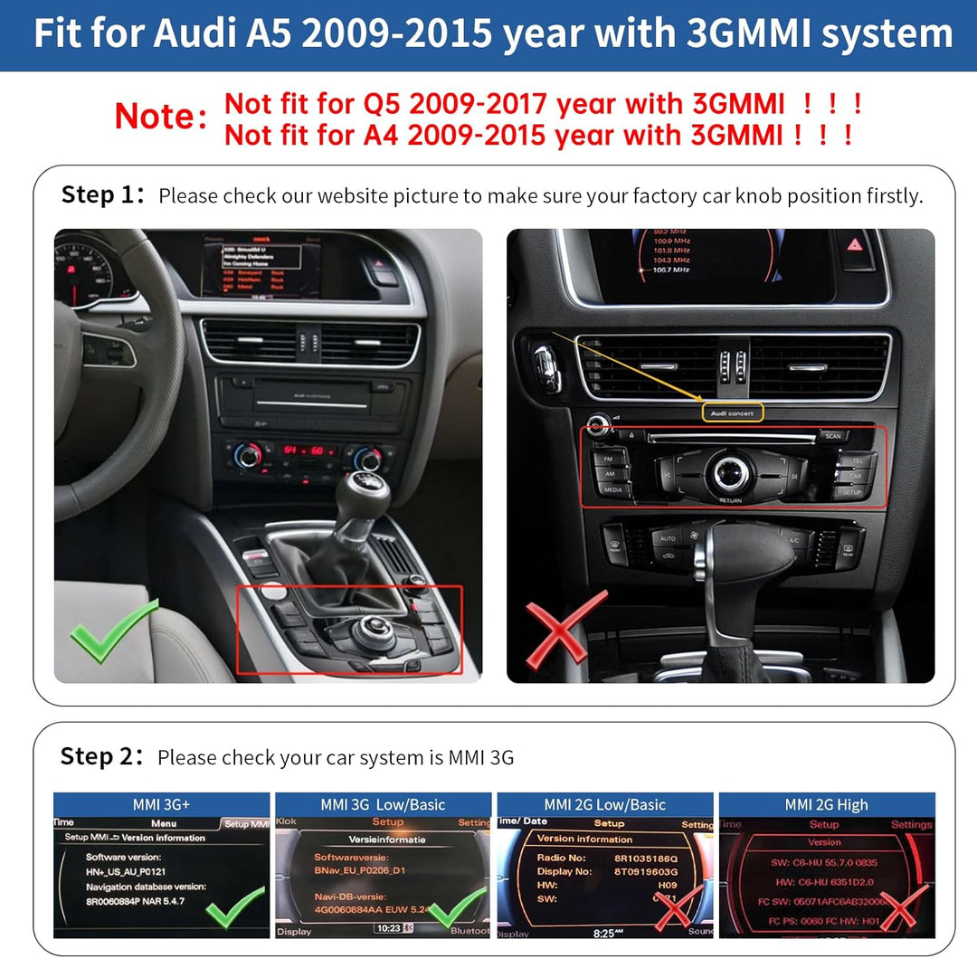 Road Top 8,9 Zoll Autoradio Drahtlos CarPlay Touchscreen für Audi A5 2009-2015 Jahr mit 3GMMI, Autor
