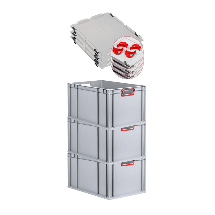 SuperSparSet 3x Eurobox NextGen Color mit Auflagedeckel & Schiebeschnappverschlüsse, HxBxT 32x40x60c