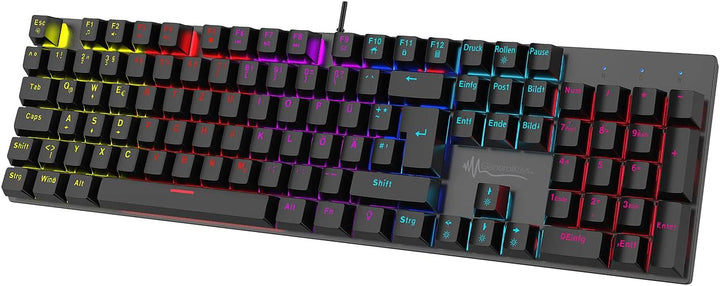 GeneralKeys Gamer Tastatur: Mechanische Metall-Gaming-Tastatur, buntes Licht, Anti-Ghosting, IP45 (B
