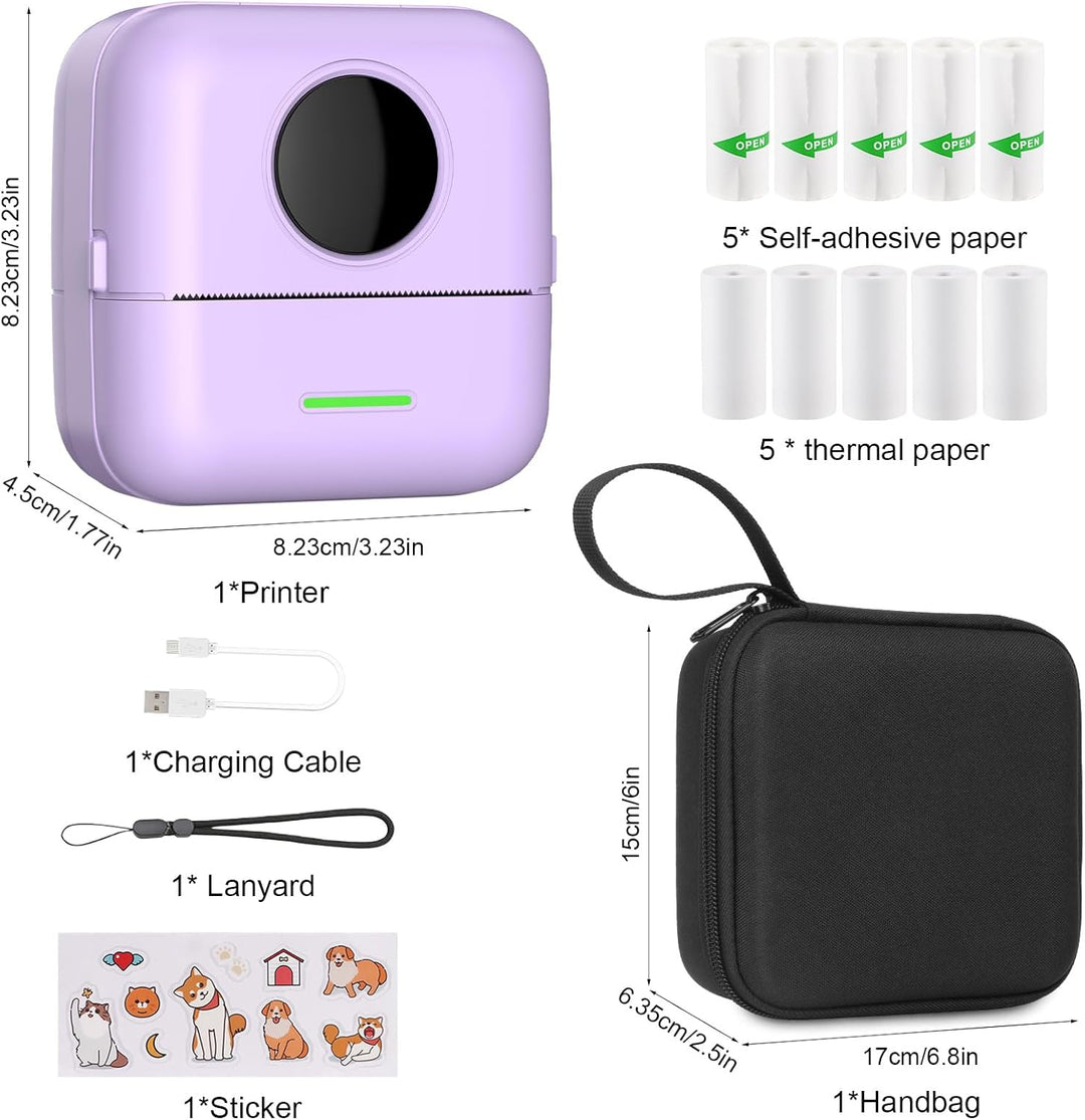 HUIJUTCHEN Mini Drucker mit Tasche, Mini Etikettendrucker Tasche Tragbarer Mini Fotodrucker 10 Rolle