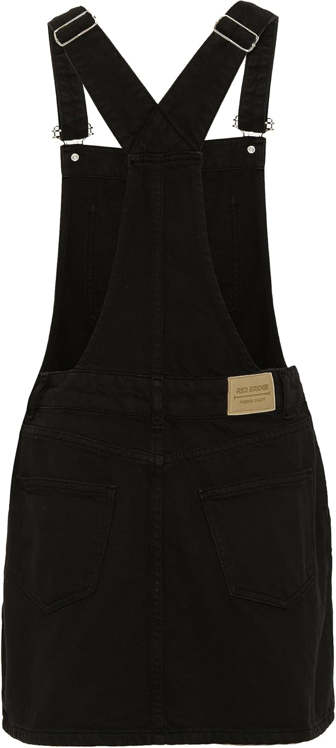 Red Bridge Damen Jeansrock kurzer Rock Overall Latzhose XL Schwarz, XL Schwarz