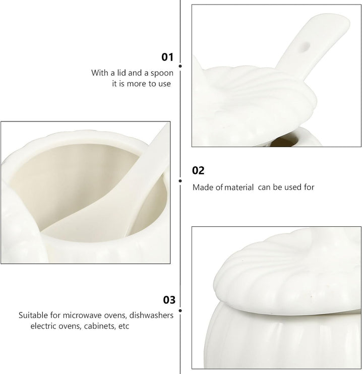 MAGICLULU Keramik Suppenbehälter Kürbis 330ml mit Deckel und Löffel | Weiss, 1 Stück für Küche und H