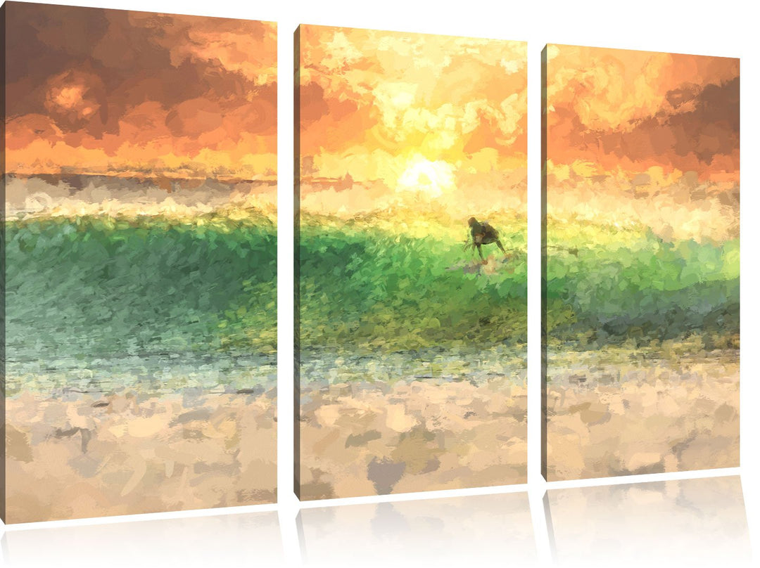 Pixxprint Surfen im Sonnenuntergang als Leinwandbild/Grösse: 3 Teilig (120x80 cm) cm/Wandbild/Kunstd