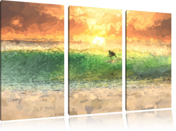 Pixxprint Surfen im Sonnenuntergang als Leinwandbild/Grösse: 3 Teilig (120x80 cm) cm/Wandbild/Kunstd
