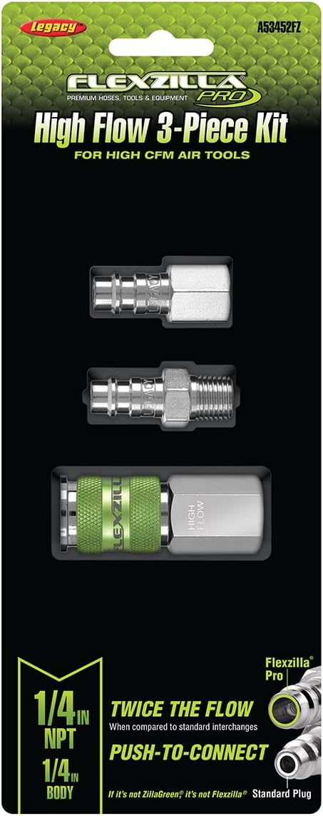 Flexzilla A53452FZ Pro High Flow Kupplungs- und Stecker-Set, 1/4 Zoll NPT, 3-teilig, silberfarben, 1