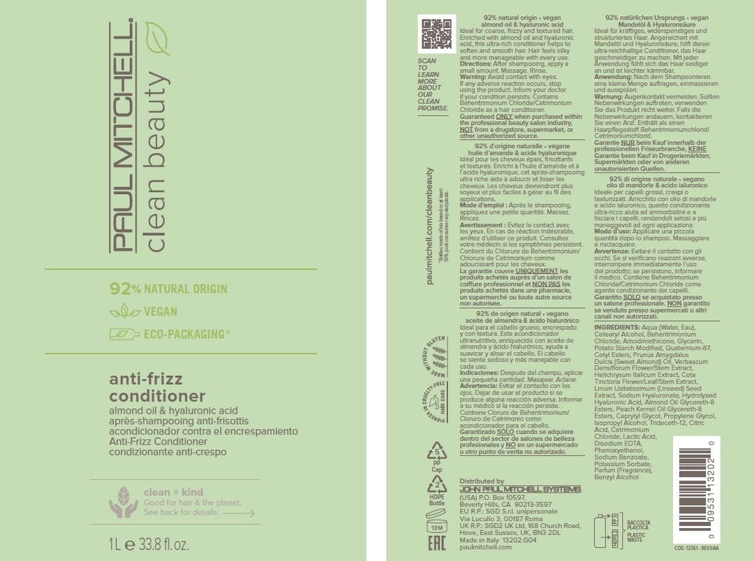 Paul Mitchell Clean Beauty Smooth Anti-Frizz Conditioner – Vegane Pflege-Spülung Für Geschädigtes Ha