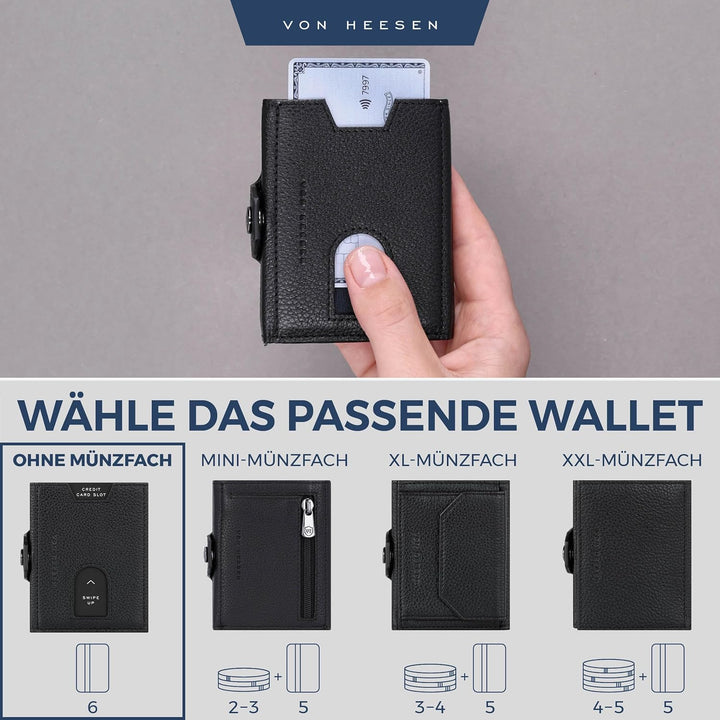 VON HEESEN Slim Wallet mit RFID Schutz - Geldbörse Herren klein - Mini Geldbeutel Damen Portmonee -