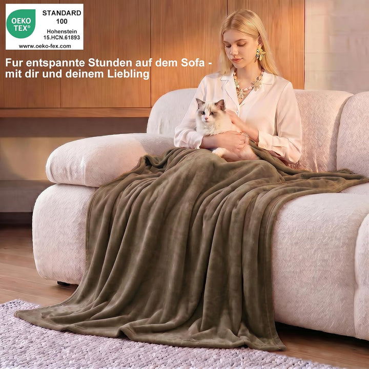 WAVVE Kuscheldecke Flauschig Decke Fleecedecke - Sofadecke Braun 220x240 cm Wohndecke Sommer Couchde