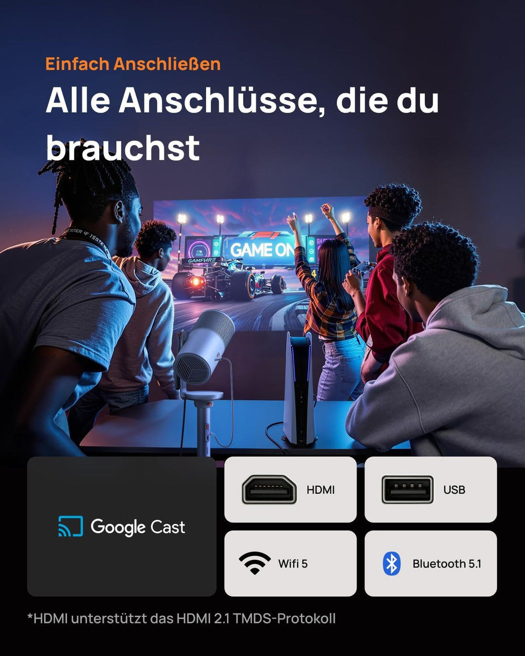 XGIMI MoGo 4 Laser Outdoor Beamer Set – 550 ISO-Lumen, Google TV & Netflix, integrierter Akku + Powe