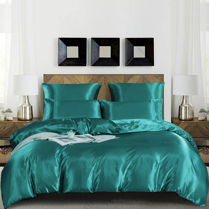 Satin Bettwäsche 200×200cm Türkis Grün Uni Einfarbig Glatt Glänzend Luxus Seide Bettwäsche Set Bettb