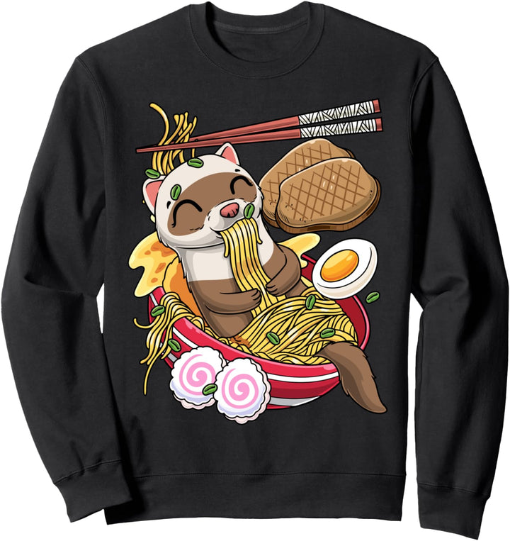 Kawaii Frettchen Ramen Nudeln Japanisches Essen Sweatshirt