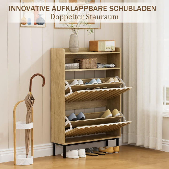 UEV Schuhschrank mit 2 Klappen Schmal, Schuhkipper für Flur Wohnzimmer, Schuhkommode mit Kippschutz,