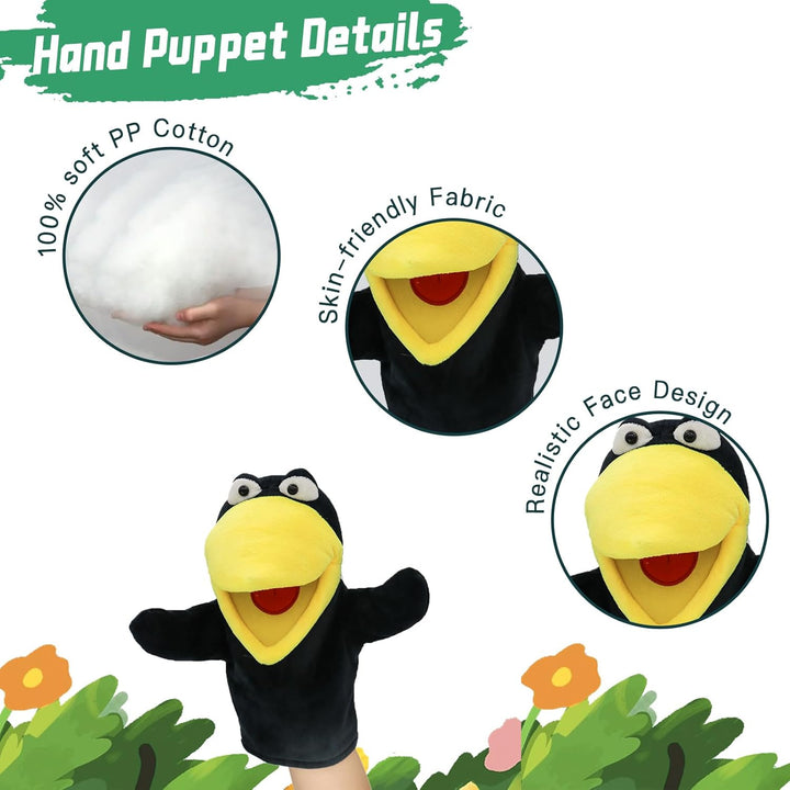 lilizzhoumax Krähe Handpuppe Kuscheltier Tier Rabe Kawaii Niedliches Rollenspiel interaktives Früher