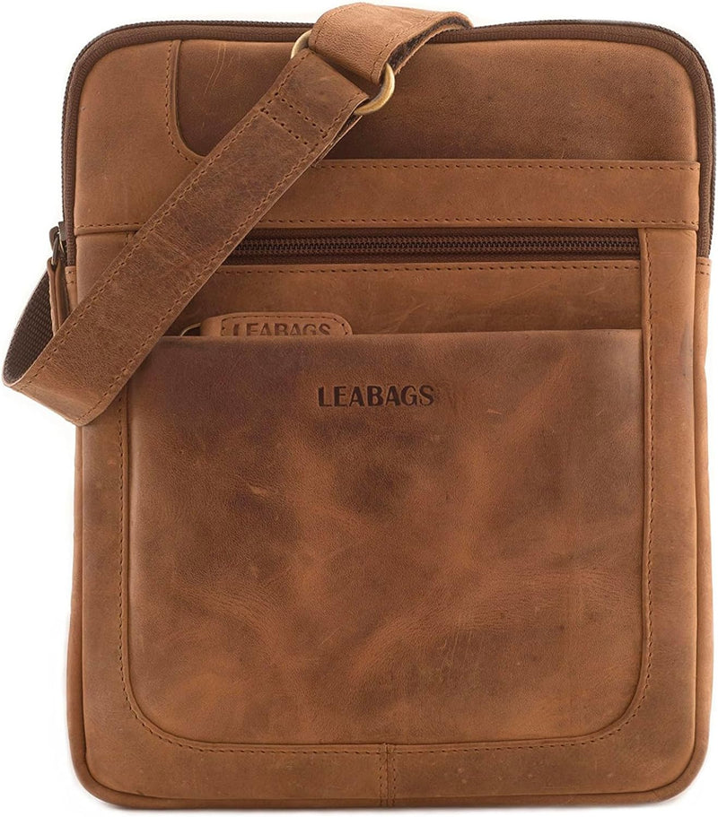 LEABAGS Leder Umhängetasche Herren & Damen I Messenger Bag mit Schultergurt I Schultertasche I Arbei