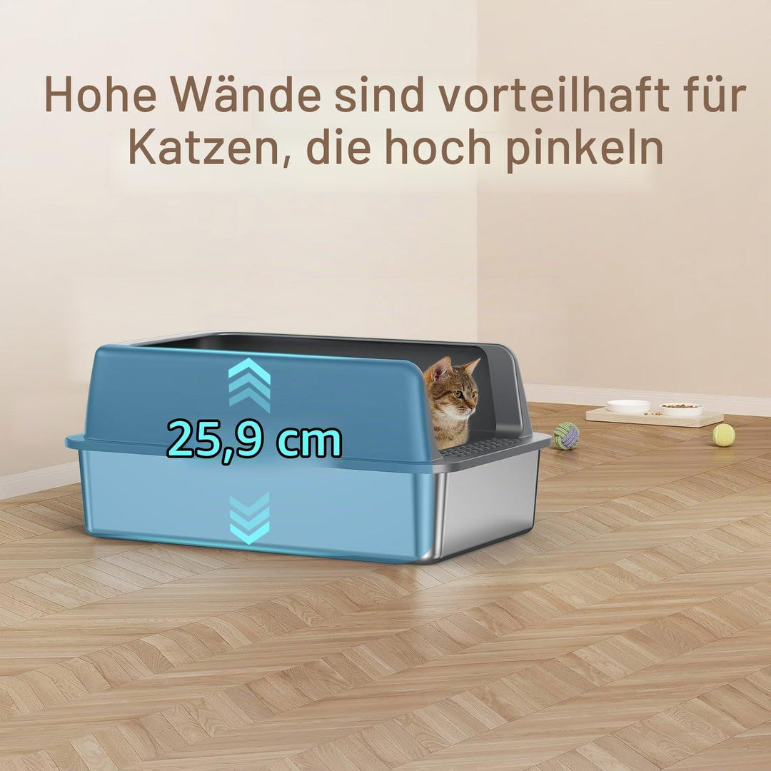 Zarler Edelstahl Katzenklo mit Deckel, 58 L x 37 W x 26 H cm XXL Katzenklo Edelstahl, Katzentoilette